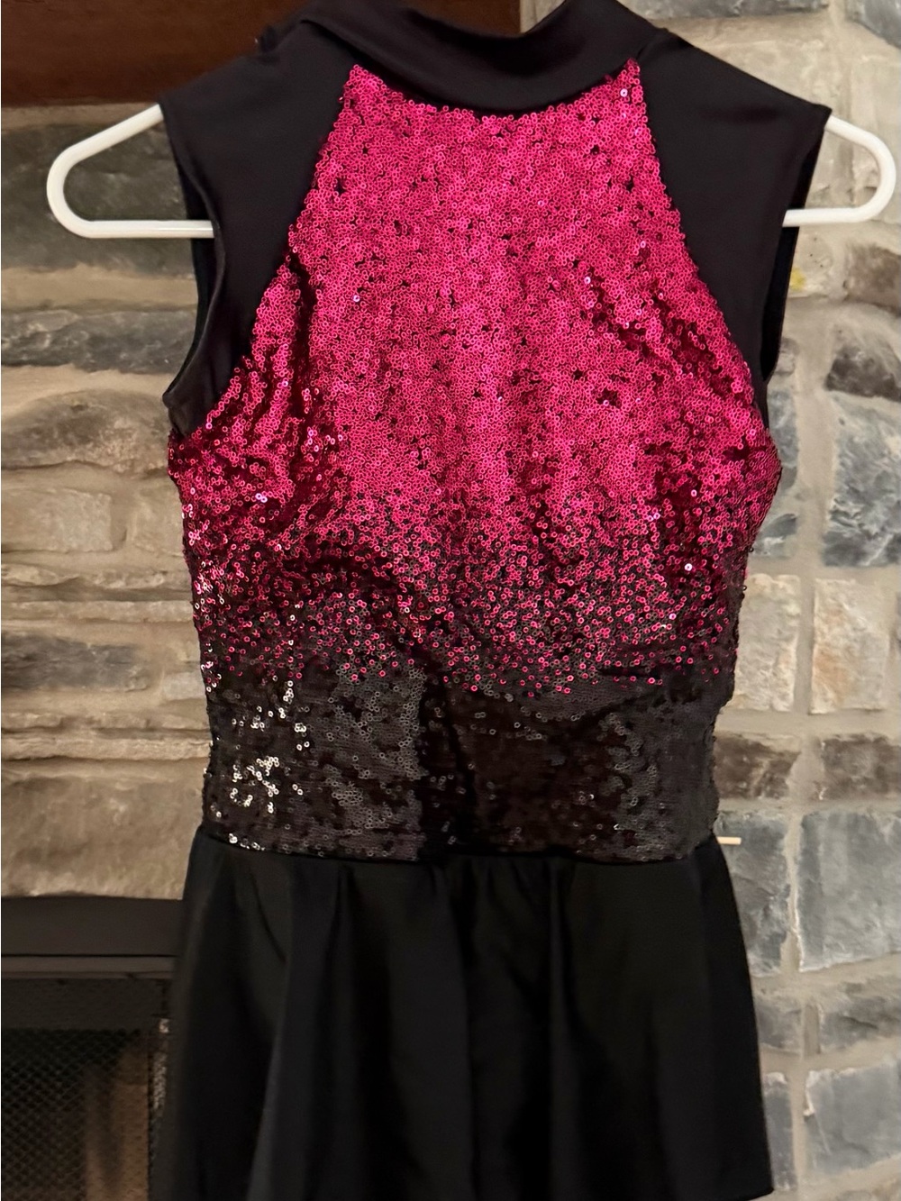 Girls' Hot Pink and Black Sequin Dance Costume
